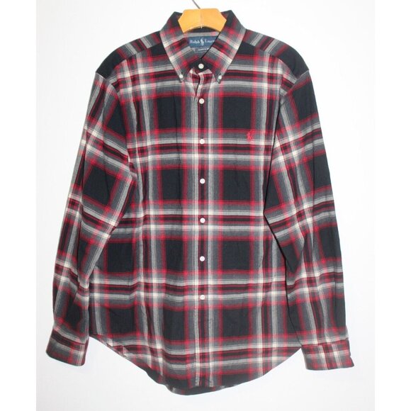 Ralph Lauren Mens Black Red White Plaid LS Cotton Button Down Classic Fit L - Picture 1 of 5